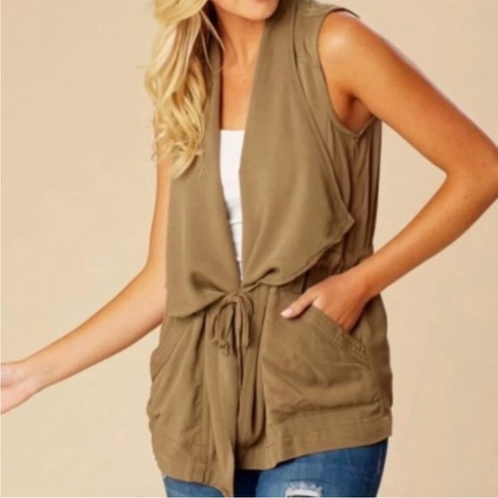 Altar’d State olive cascading vest drawstring waist Small
